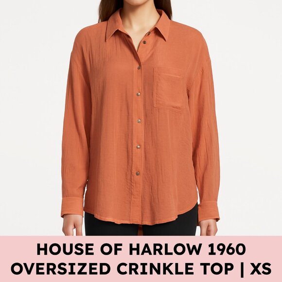 House of Harlow 1960 Crinkle Button Down Shirt Oversized Normcore Soft Girl XS - Picture 1 of 11